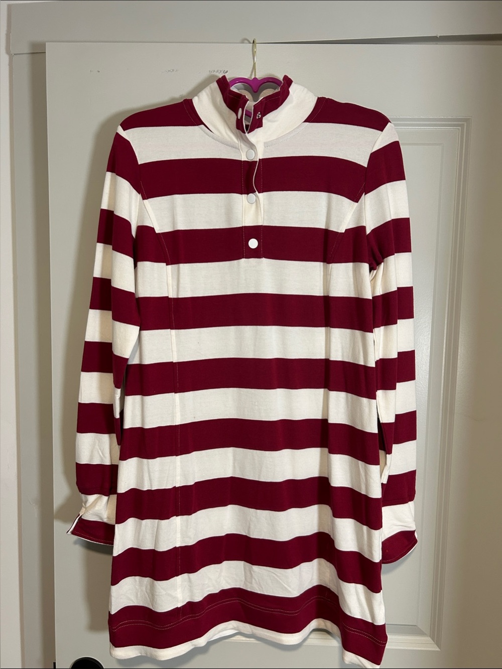crown & ivy Burgundy and White Striped Snap Polo